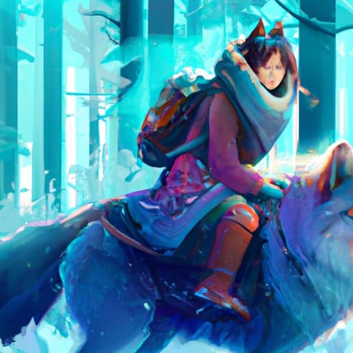 Girl Rides Arctic Fox Through Winter Forest