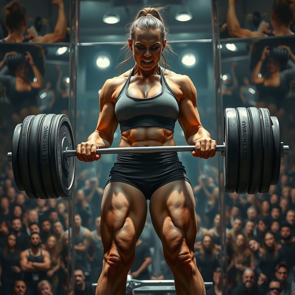 Female Weightlifter Lifts Barbell, Baroque-style