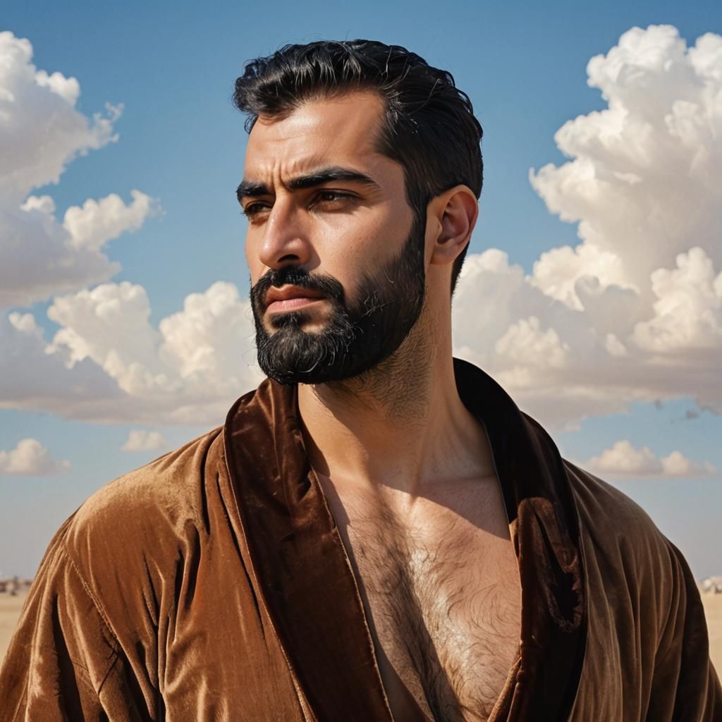 Handsome Man with Black Beard in Impasto Style