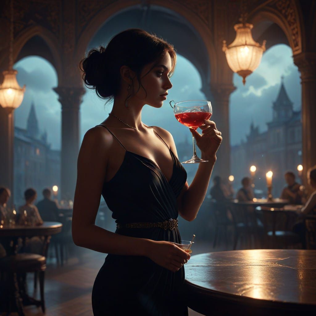 Elegant Woman in a Dramatic Cinematic Atmosphere