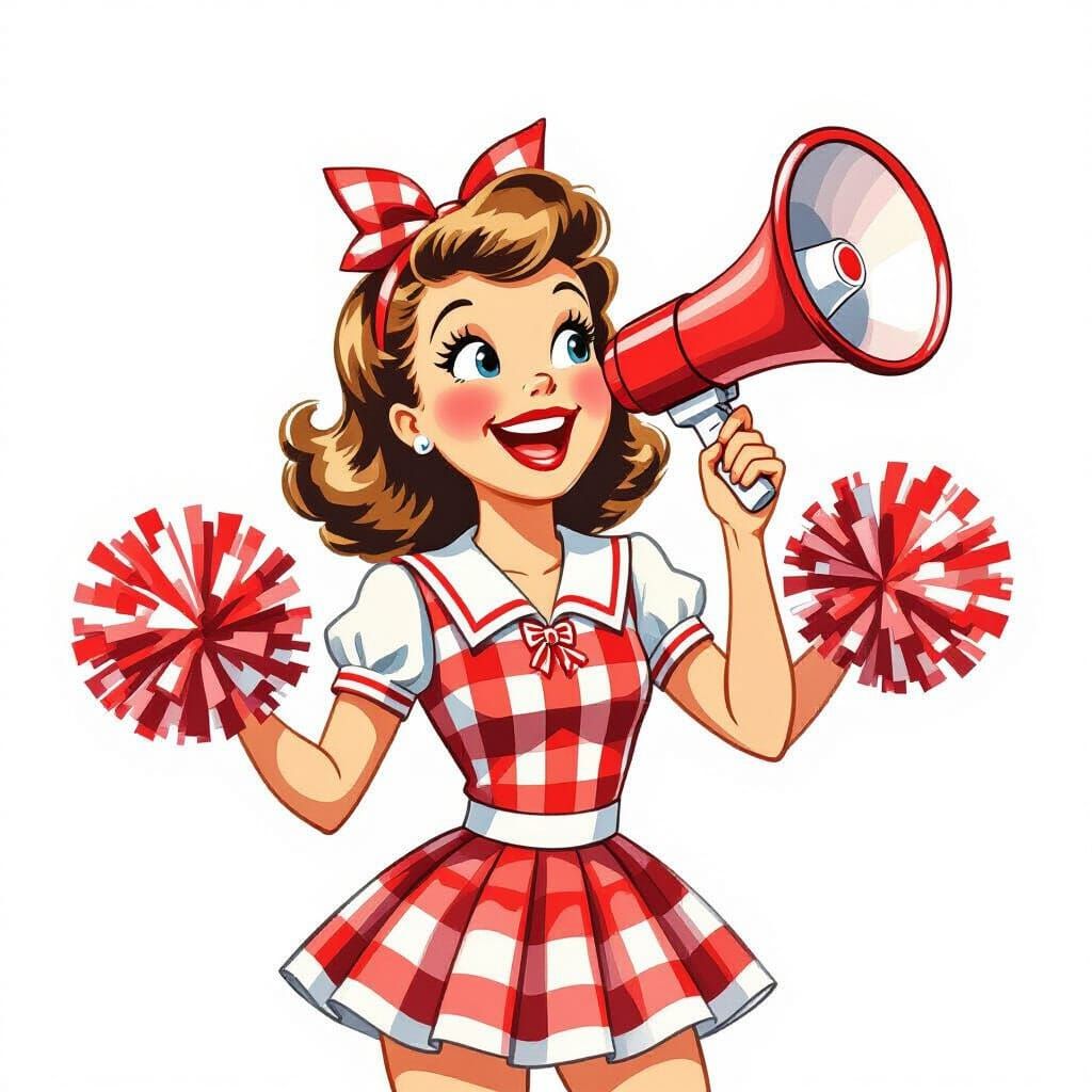 Vintage Watercolor Cheerleader with Red Megaphone