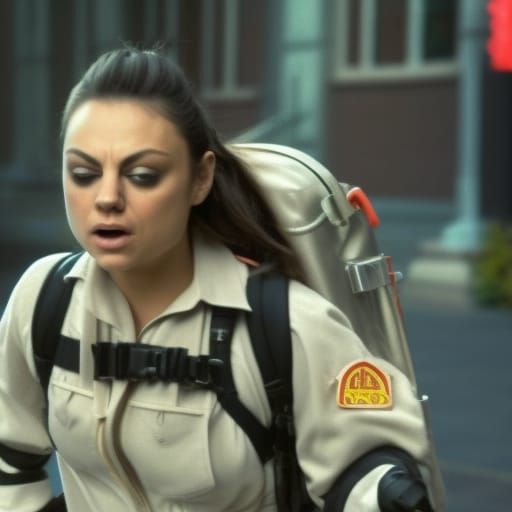 Beautiful Mila Kunis as Ghostbuster in slimy marshmallow and...