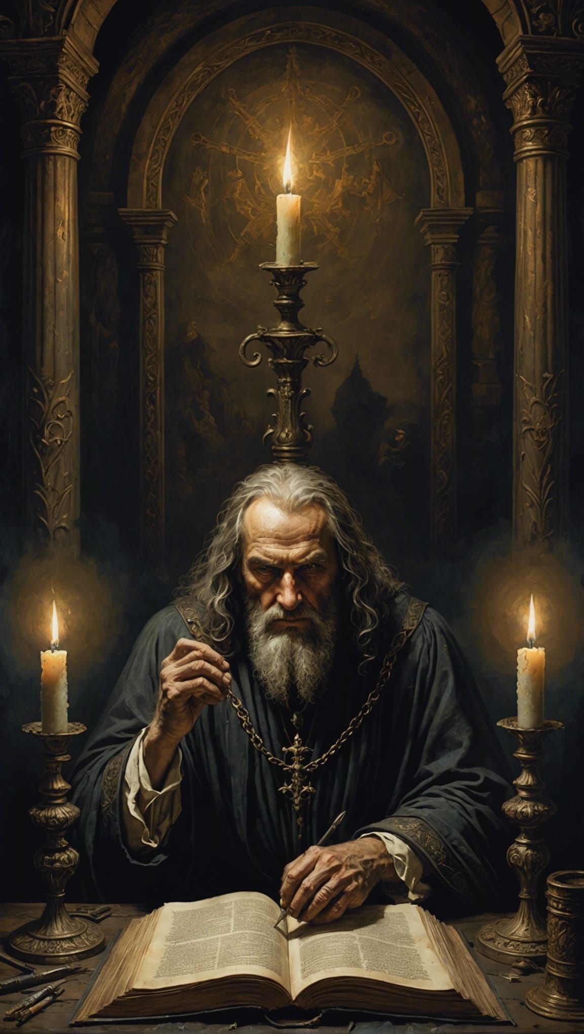 Dark Prophecy: Mystical Visions in Oil Painting Style