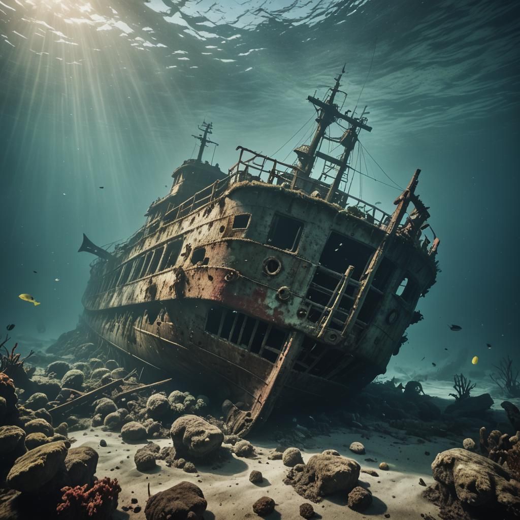 Dramatic Underwater Shipwreck in Cinematic Style