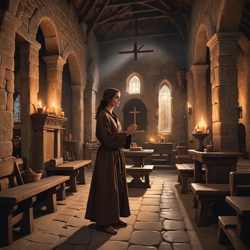 Heartfelt Chapel Scene with Monk and Woman