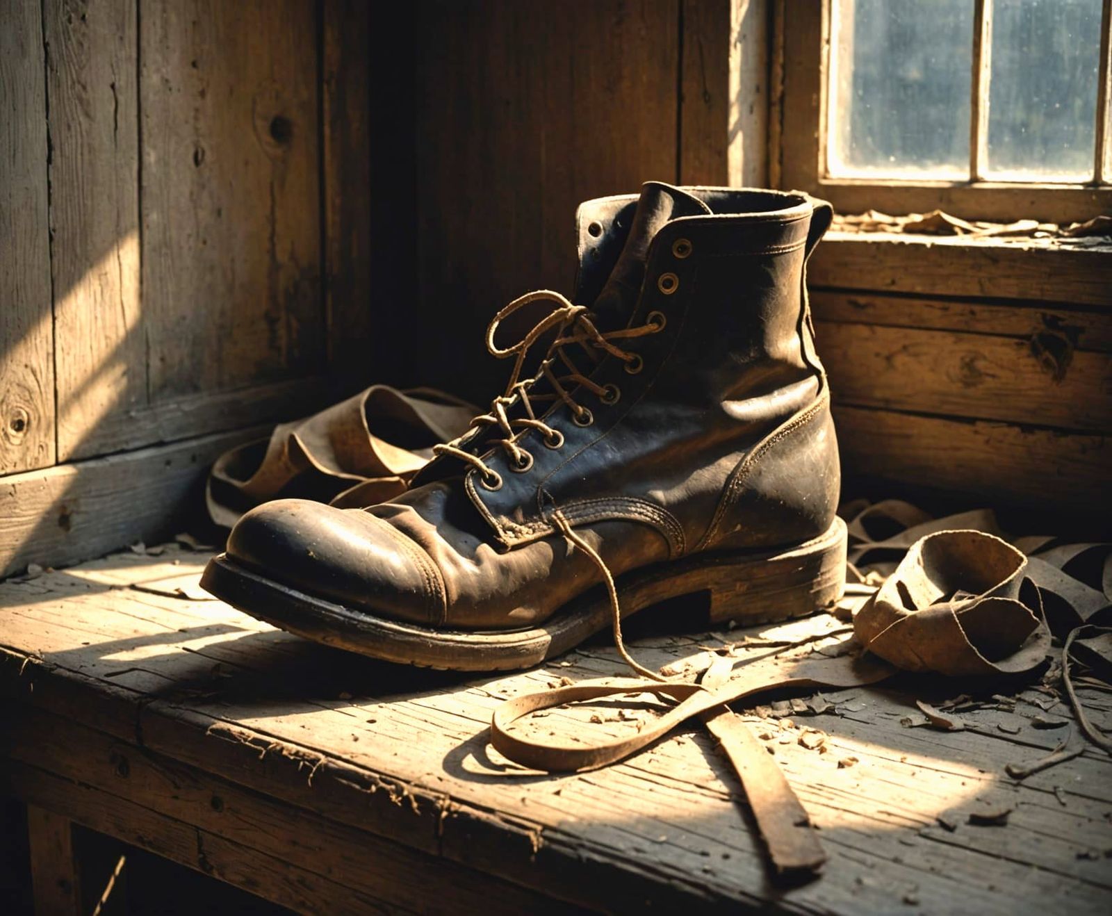 Old Boot Slumbers in Dusty Attic Moonlight