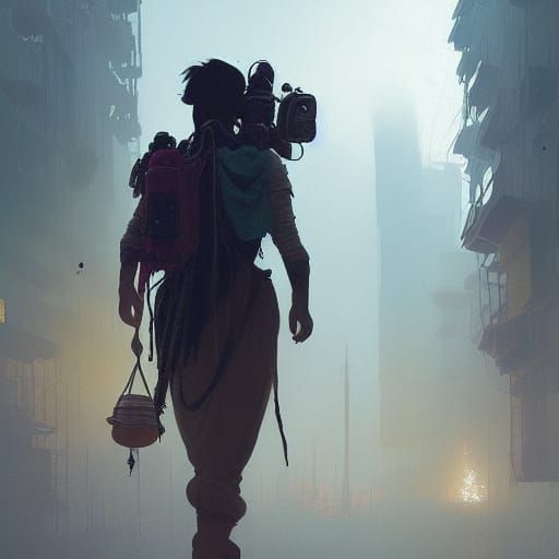 Post-Apocalyptic Scavenger in Polluted Slum City