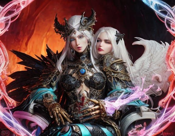 Celestial Figure on Skull Throne in Pop Surrealism Style