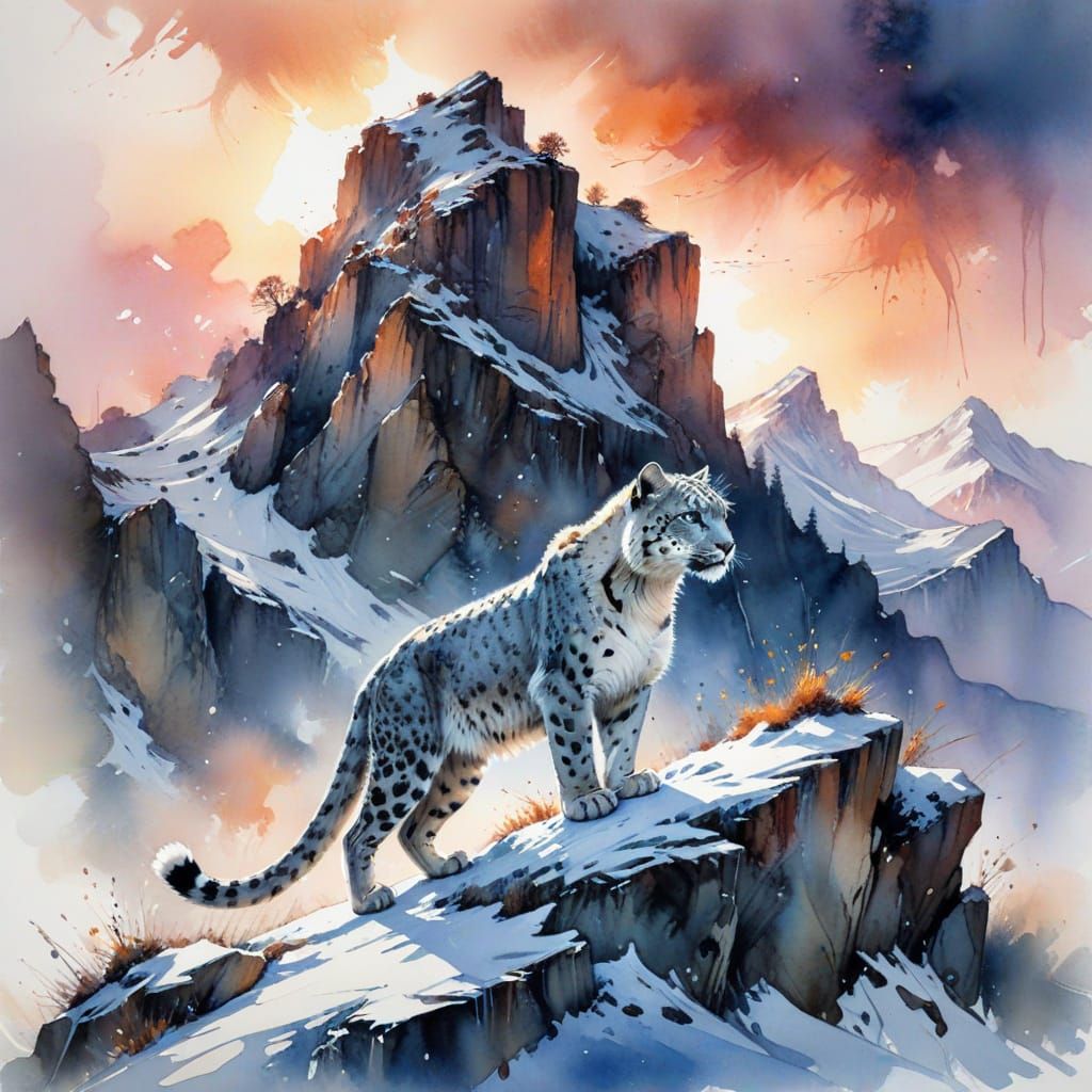 Snow Leopard in Serene Himalayan Landscape