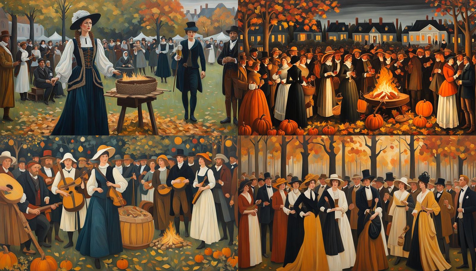 Autumn Village Bonfire in Neoclassical Style