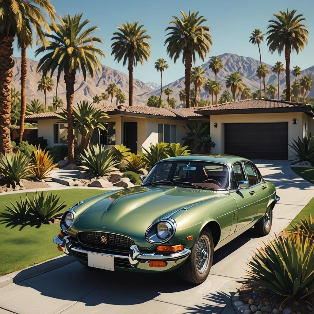 1977 Jaguar in Palm Springs: Hyperrealistic Digital Art