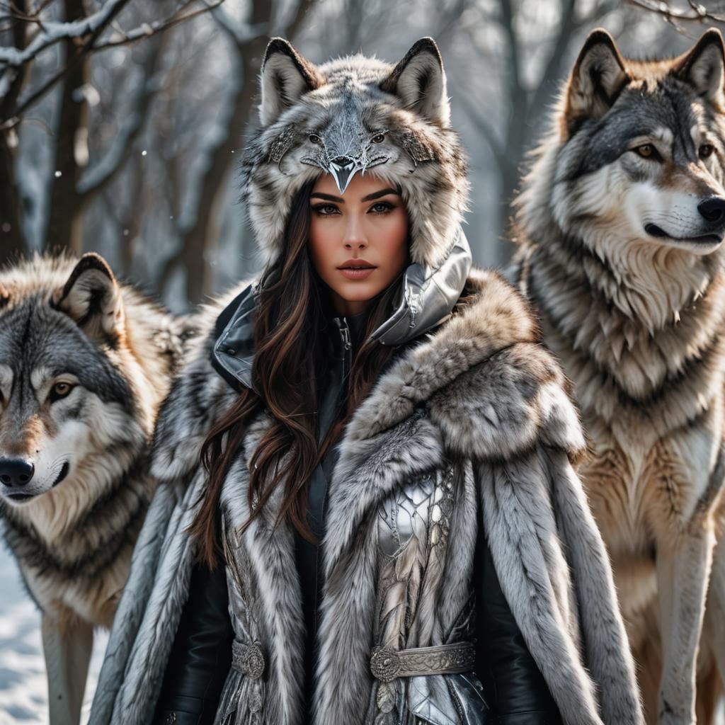 Silver Wolf Woman in Detailed Digital Painting
