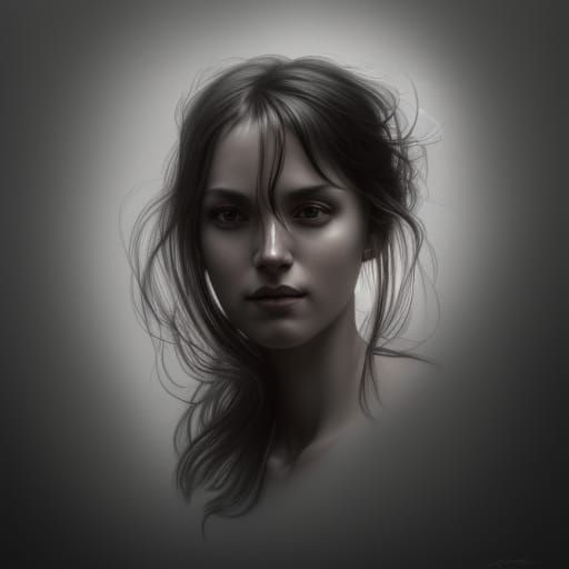 Hyperdetailed Charcoal Drawing of a Woman Portrait