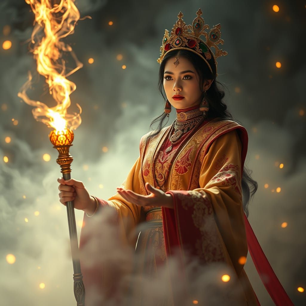 Regal Mystic Performs Ancient Ritual in Ethereal Fog