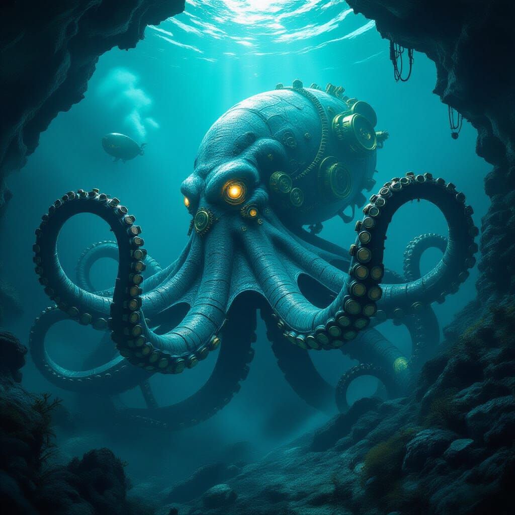 Steampunk Kraken Rises From Inky Abyss