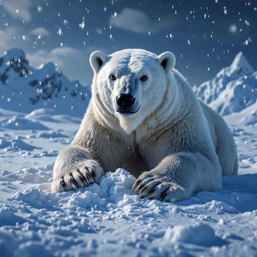 Shocked Polar Bear in Antarctic Snowstorm