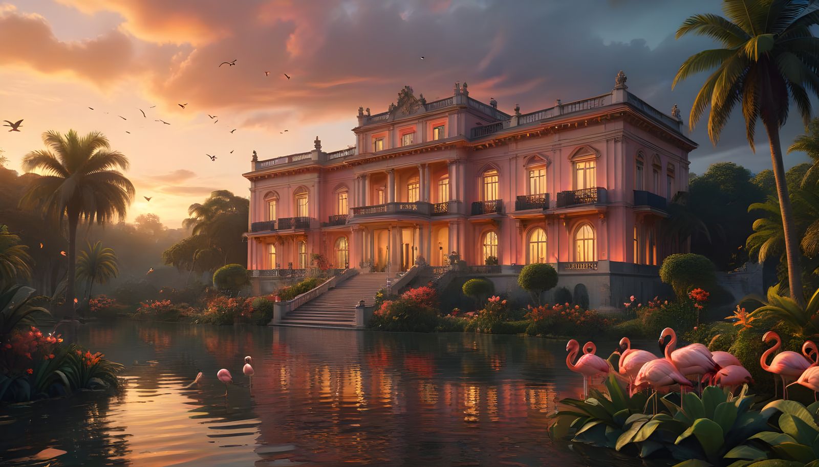 Majestic Flamingo Mansion Amidst Vibrant Nature