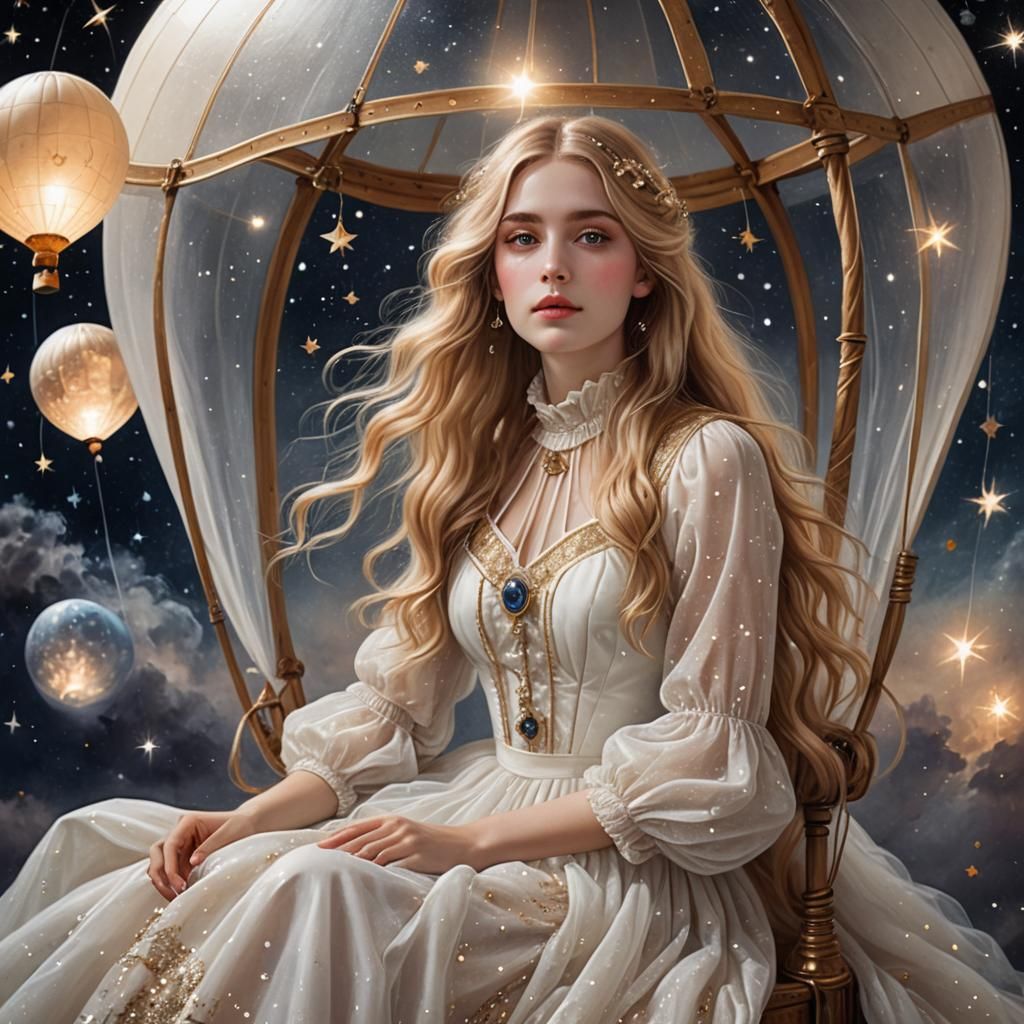 Pre-Raphaelite Woman in Space with Blonde Hair