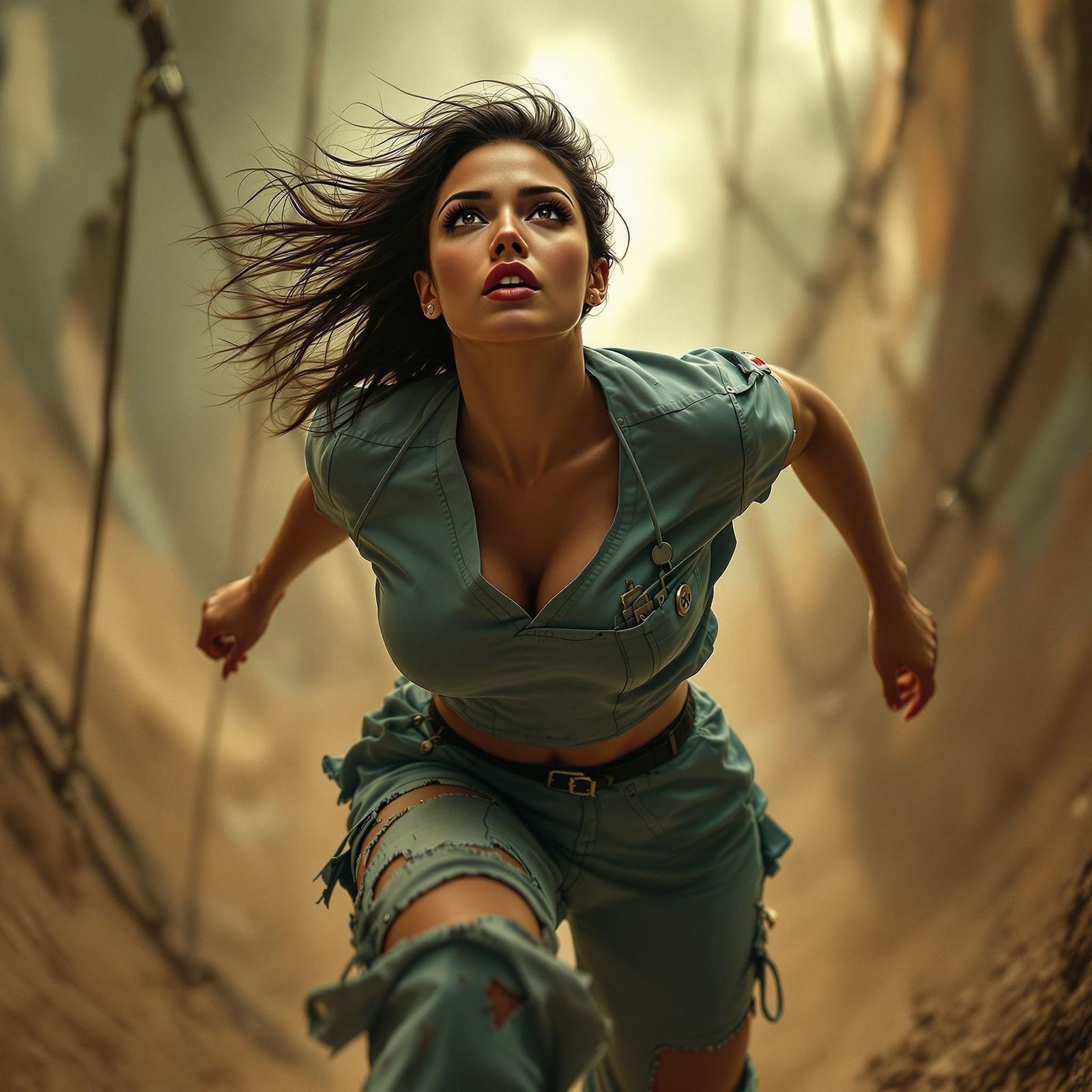 Cinematic Latina Nurse in Action: Golden Skin and Determinat...