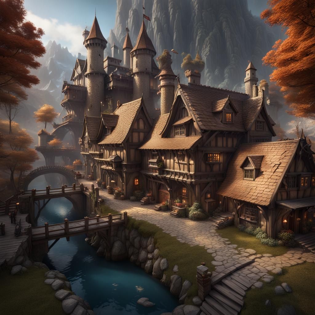 Detailed D&D Map with Castle and Shops