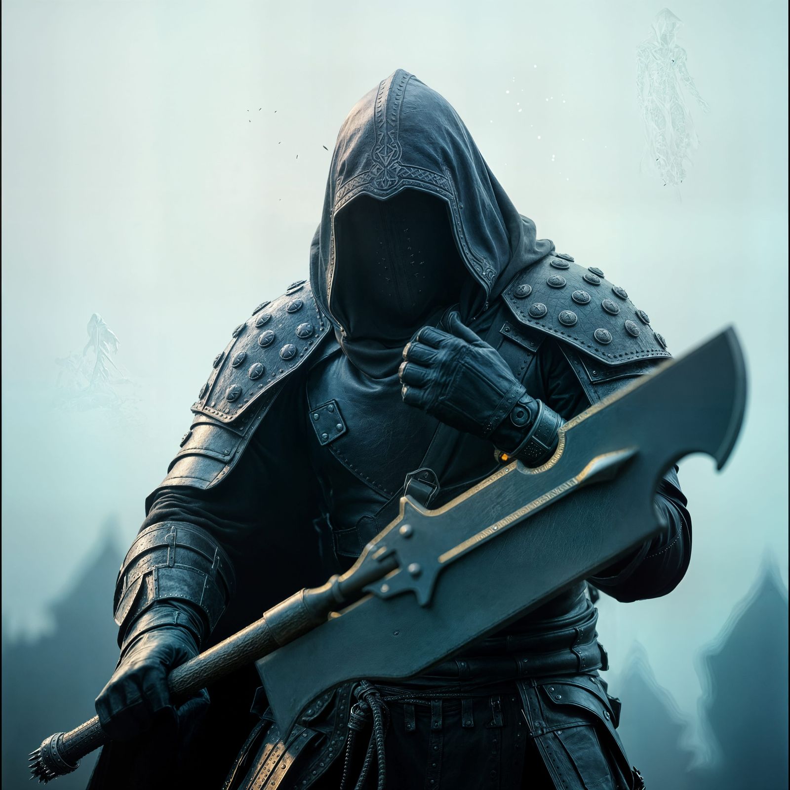 Hooded Figure in Armor with Cleaver