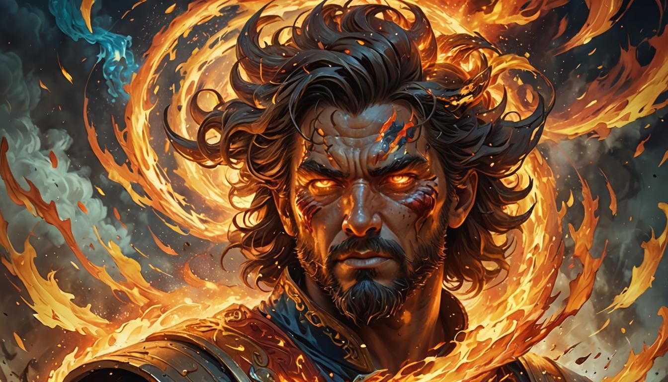 God Born From Fire and Wind: Hyperrealistic Splash Art