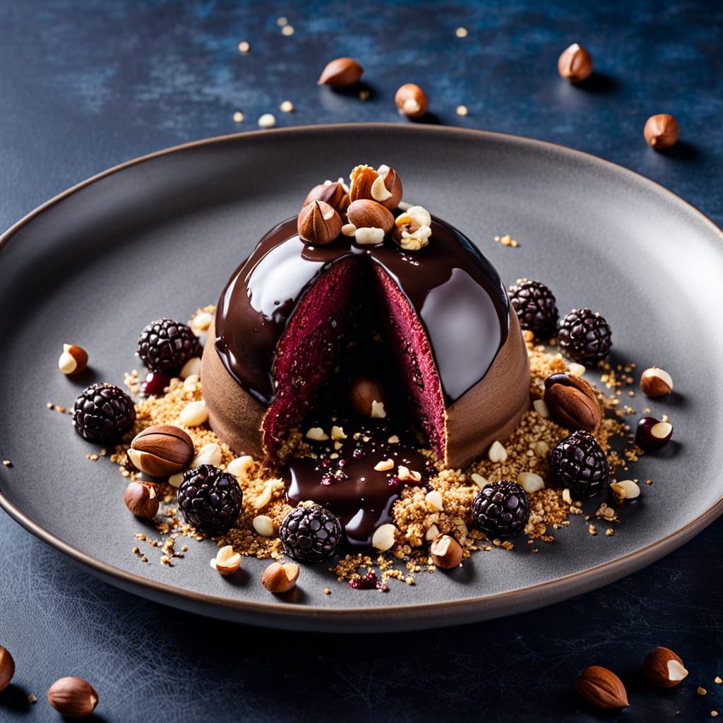 Deconstructed Chocolate Dessert with Berry Compote