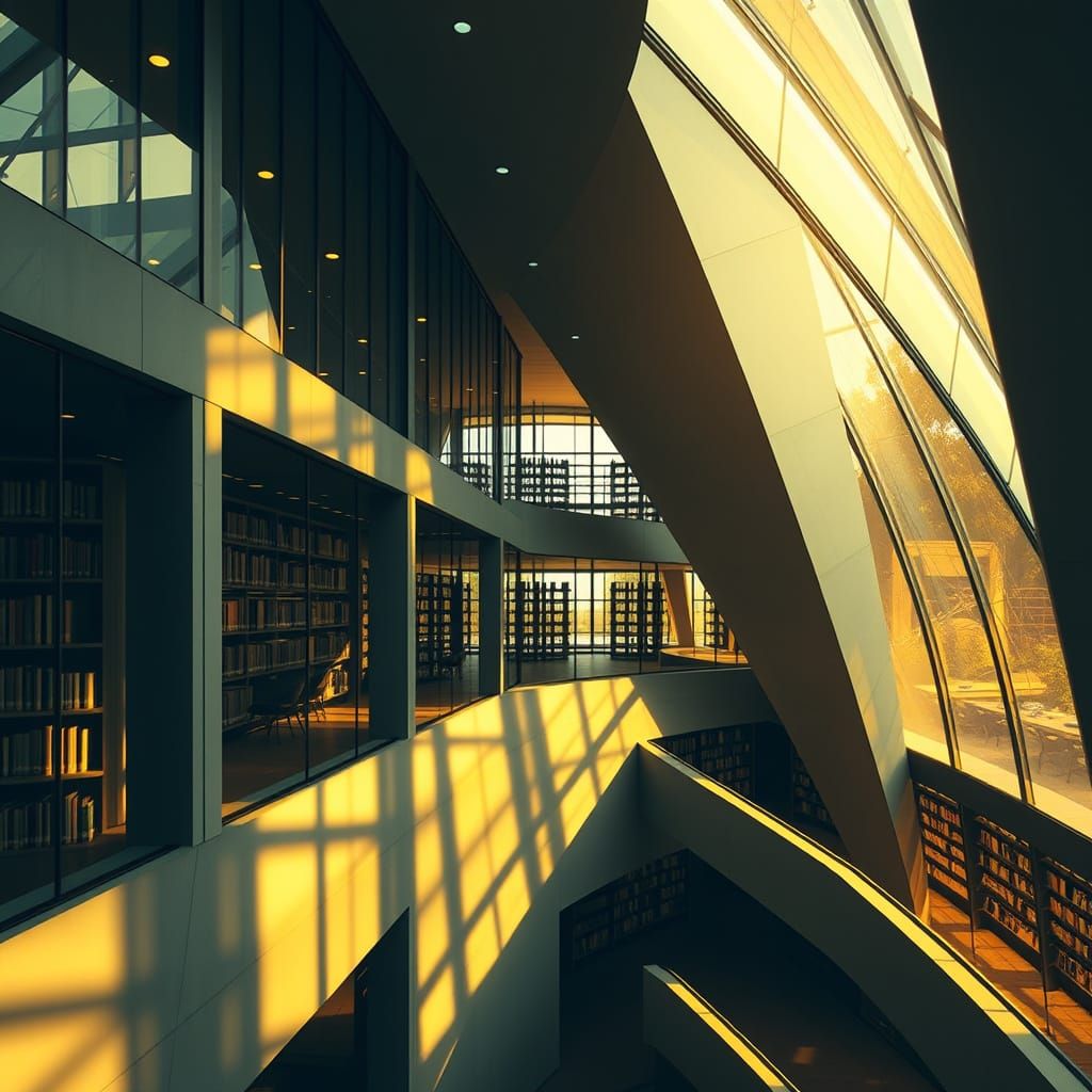 Sleek Modern Architecture with Golden Light and Angular Line...