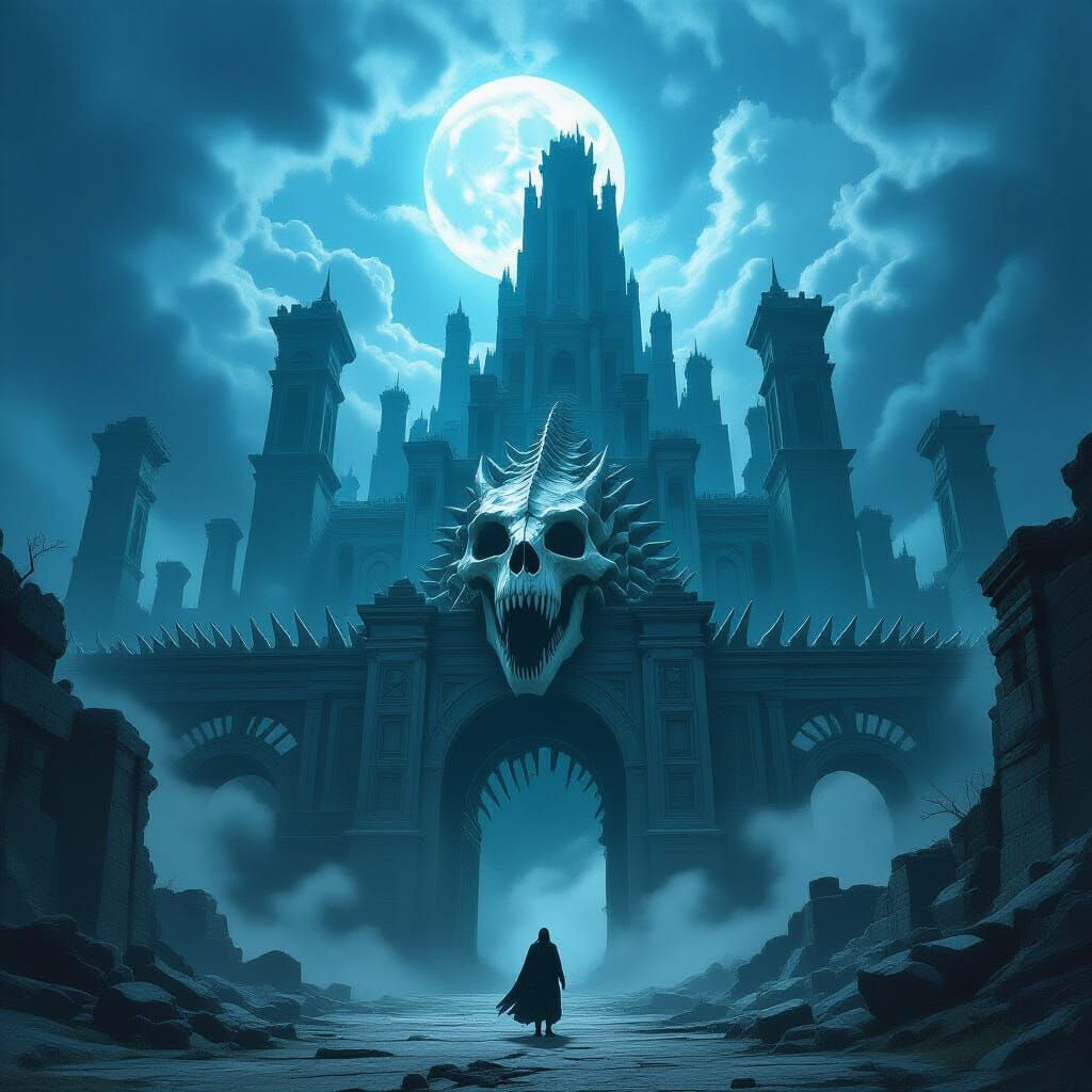 Dragon Bone Monastery in Stormy Moonlight