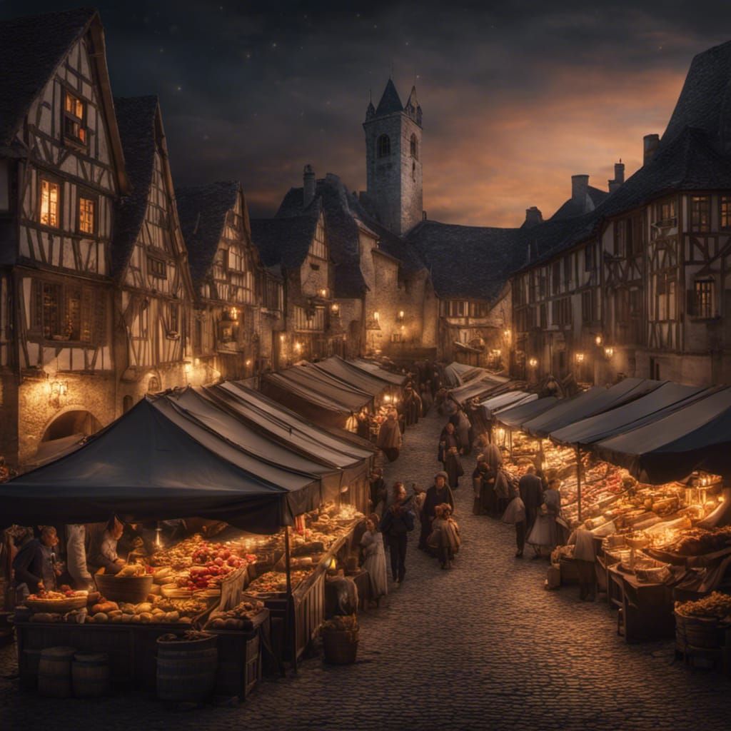 Medieval Night Market in Torchlight