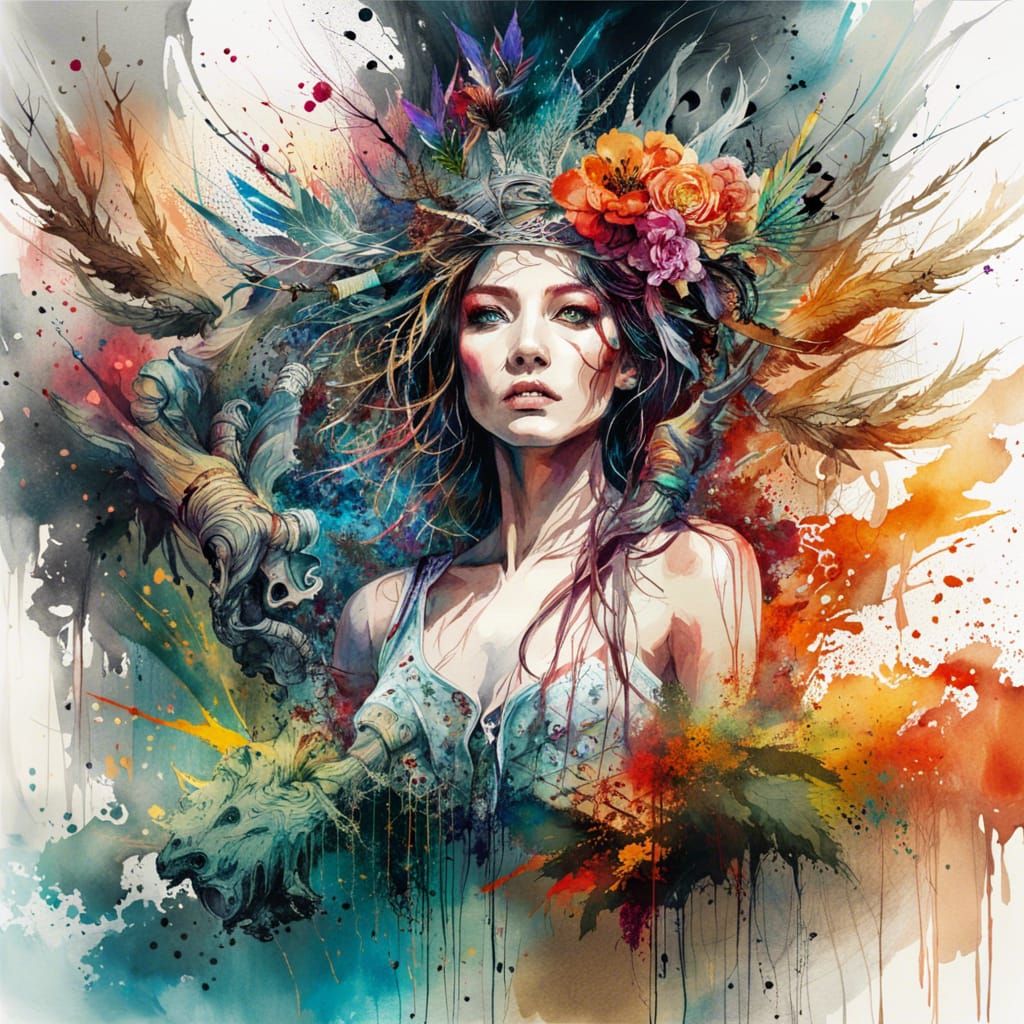 Vibrant Watercolor Forest in Digital Illustration Style