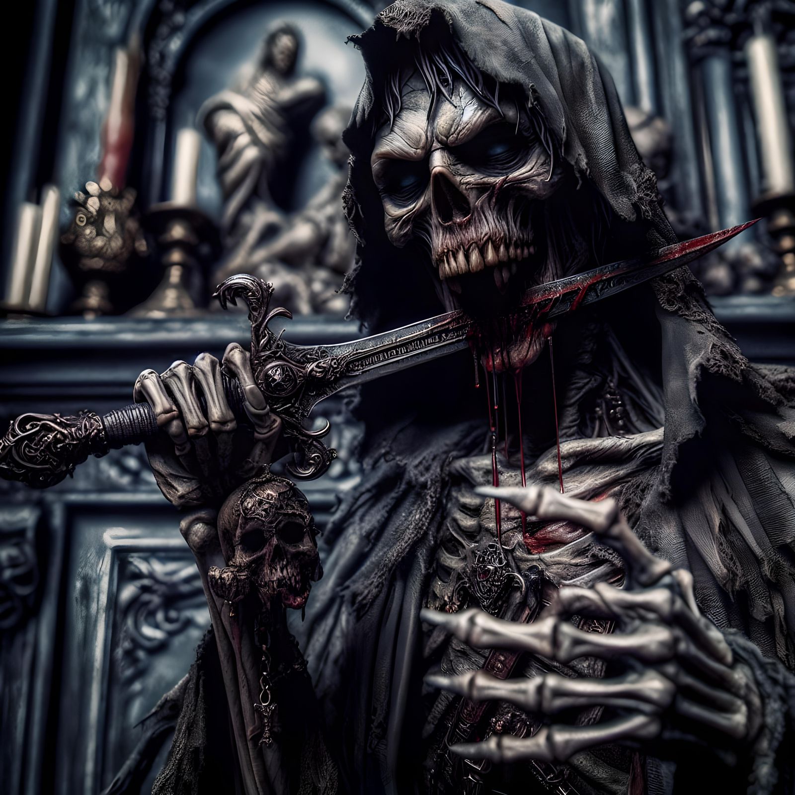 Ghoulish Man with Cursed Sword in Hyperrealistic HDR