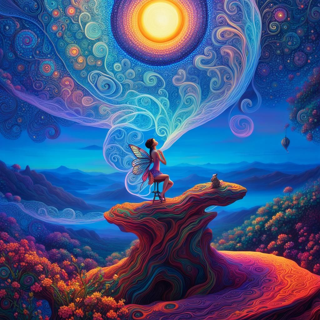 Ethereal Fairy Among Zentangle Patterns at Sunset