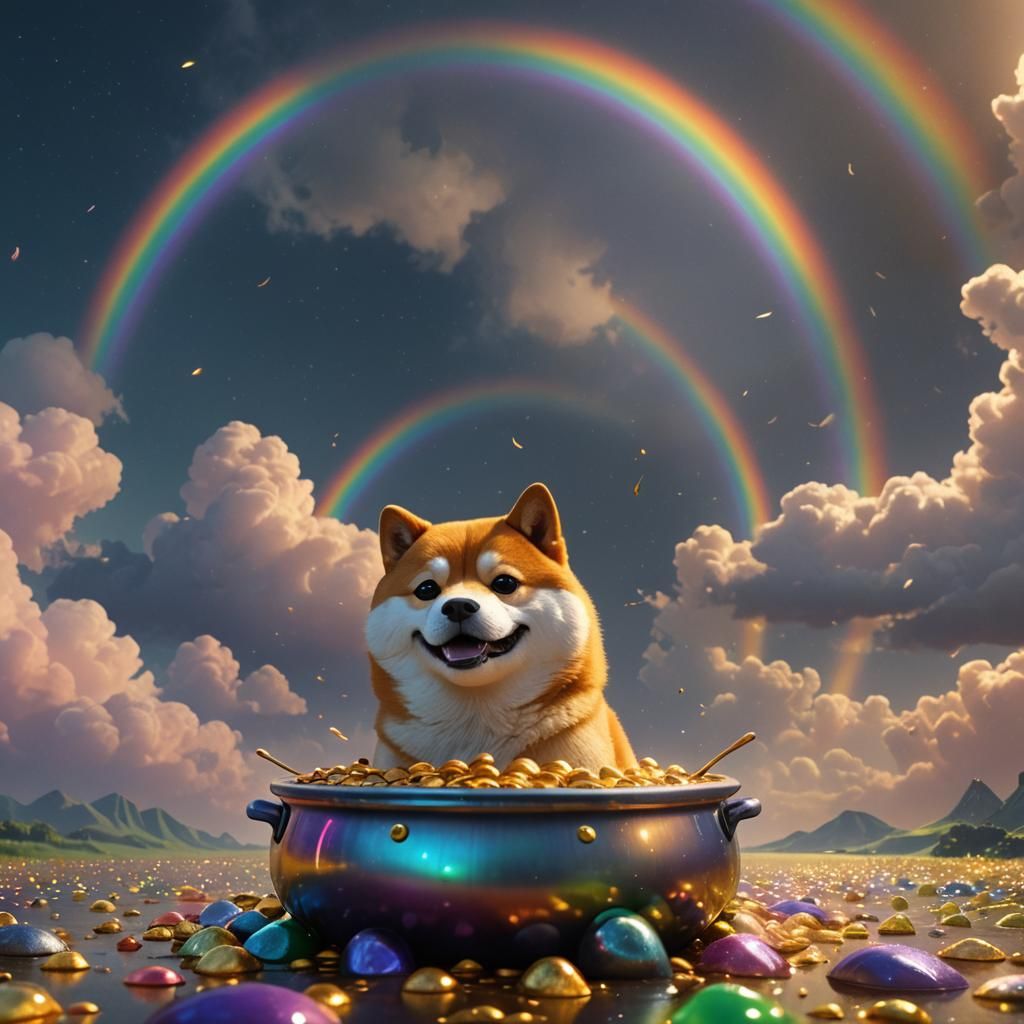 Futuristic Shiba Inu at Rainbow's End, Pixar Style
