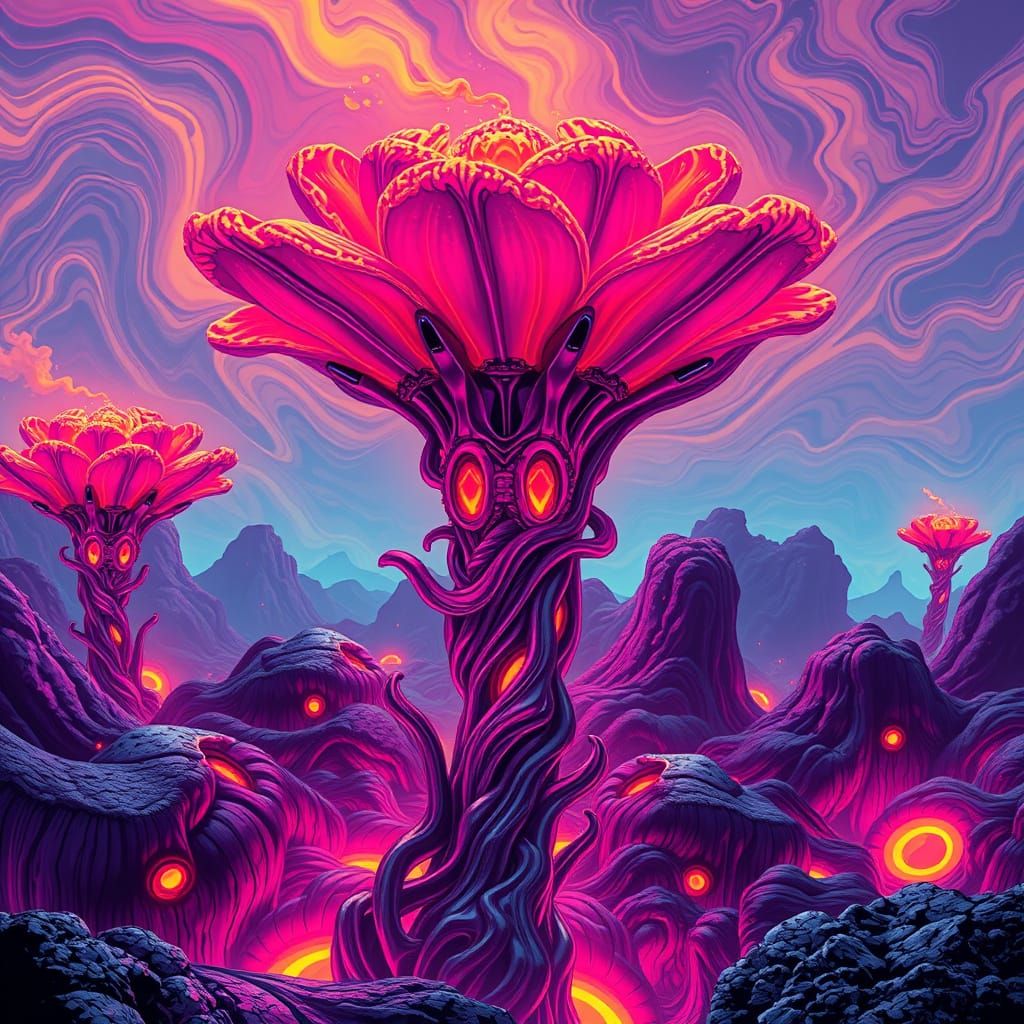 Futuristic Molten Lava Flowers in Sci-Fi Style