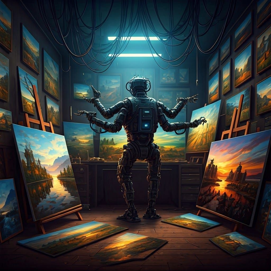 Futuristic Artist Robot Creates Vibrant Paintings in a High-...