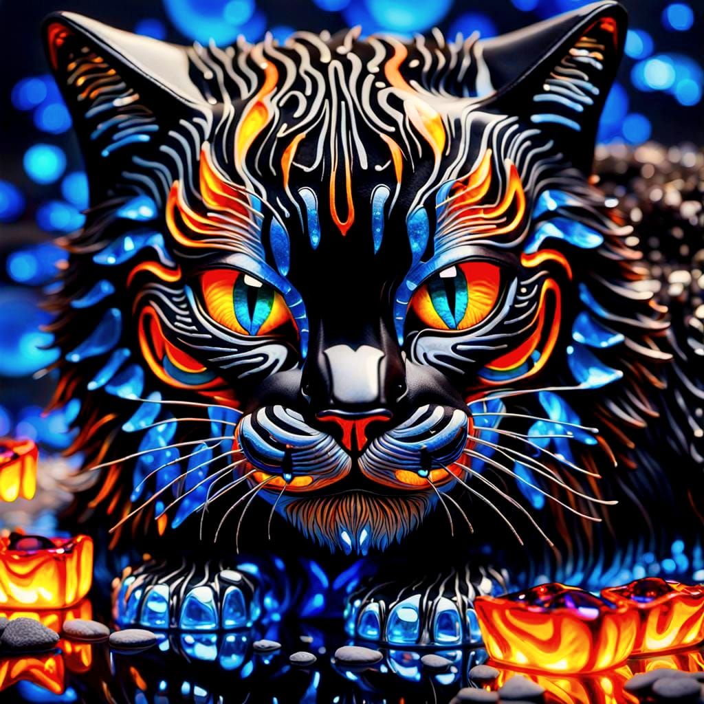 Hundertwasser Crystal Cat in a Mushroom House