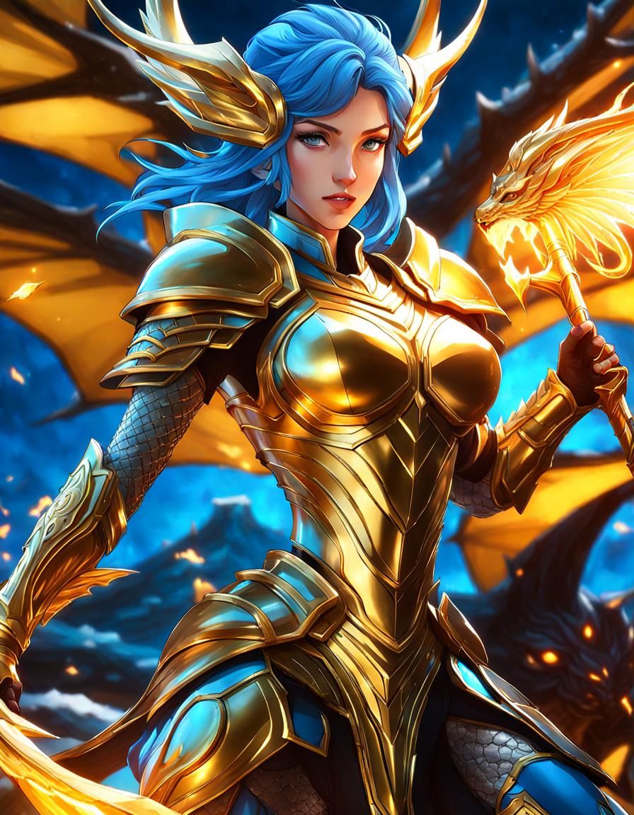 Paladin Warrior on Dragon in Anime Style