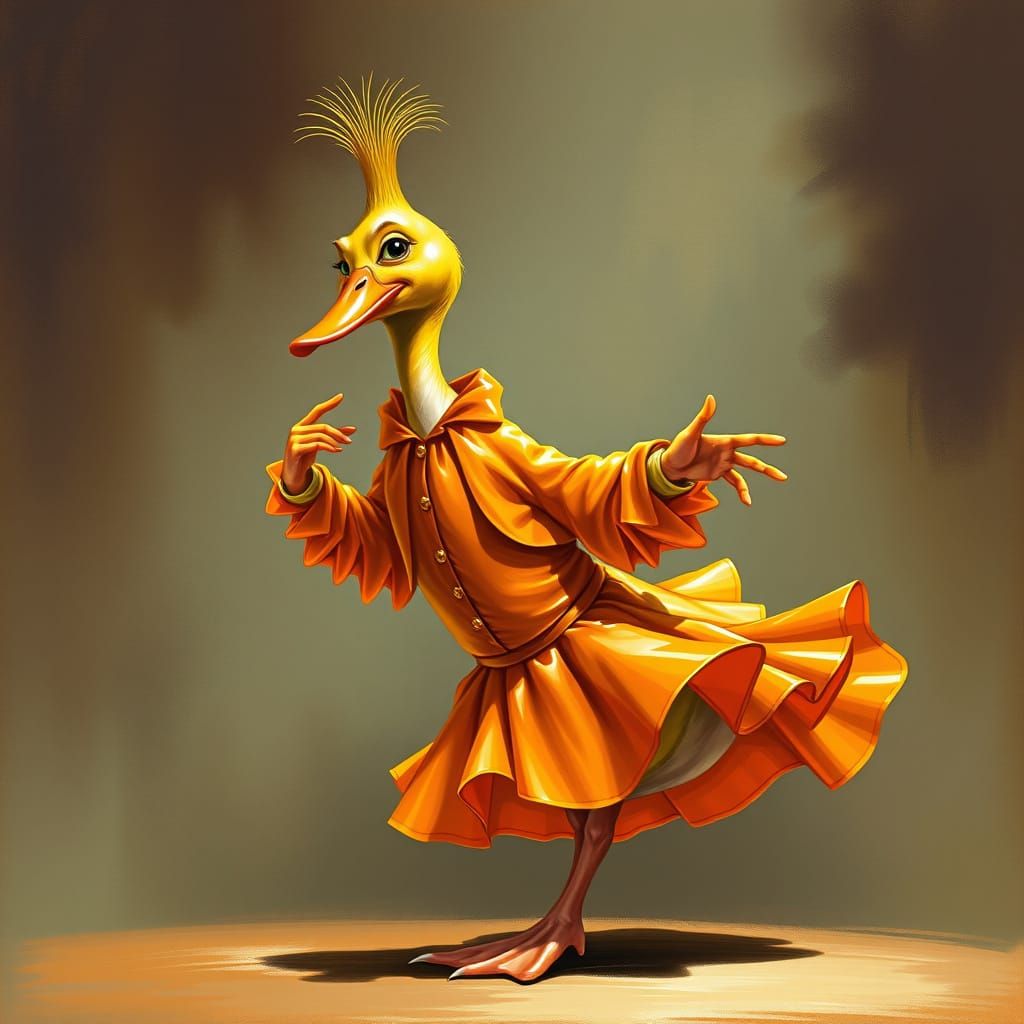 Duckling Jazz Dance in Gouache Illustration Style