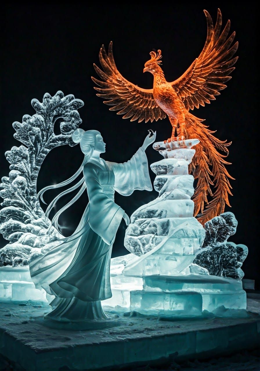 Icy Asian Sculpture Freeing Phoenix