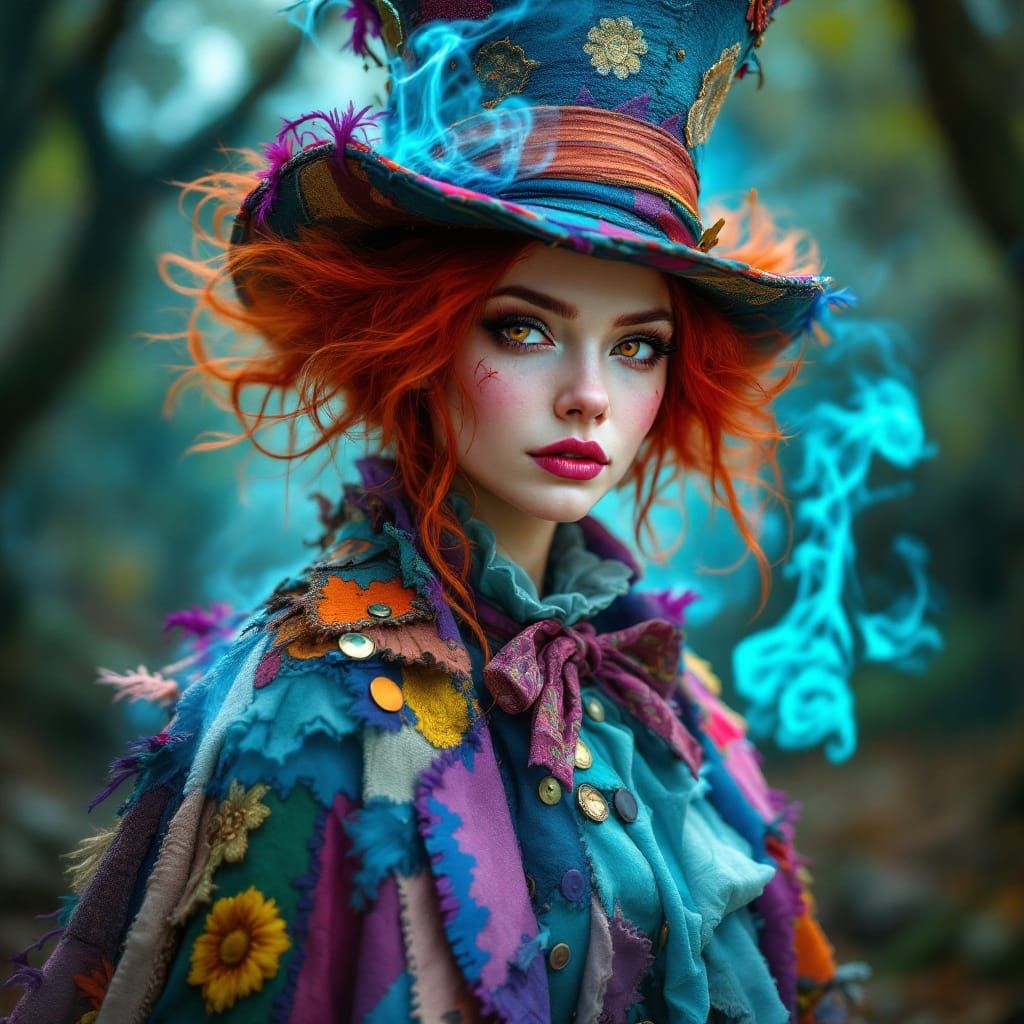 Boho Mad Hatter Woman in Patchwork Coat