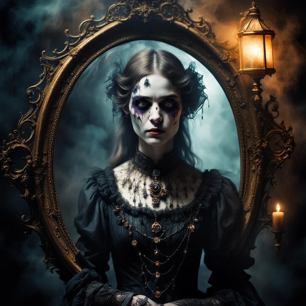 Ethereal Lady Emerging from Gothic Mirror