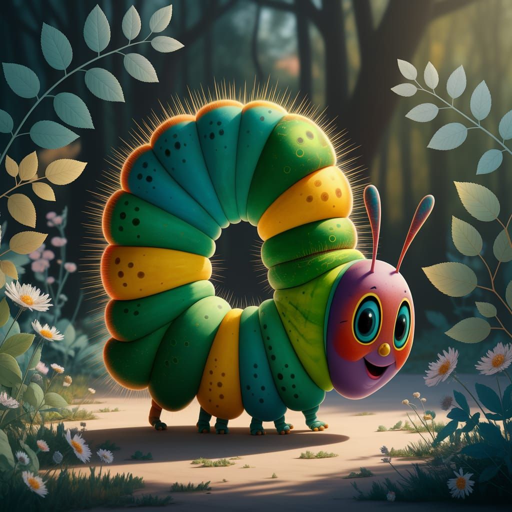 Animated Caterpillar in a Sunny Forest