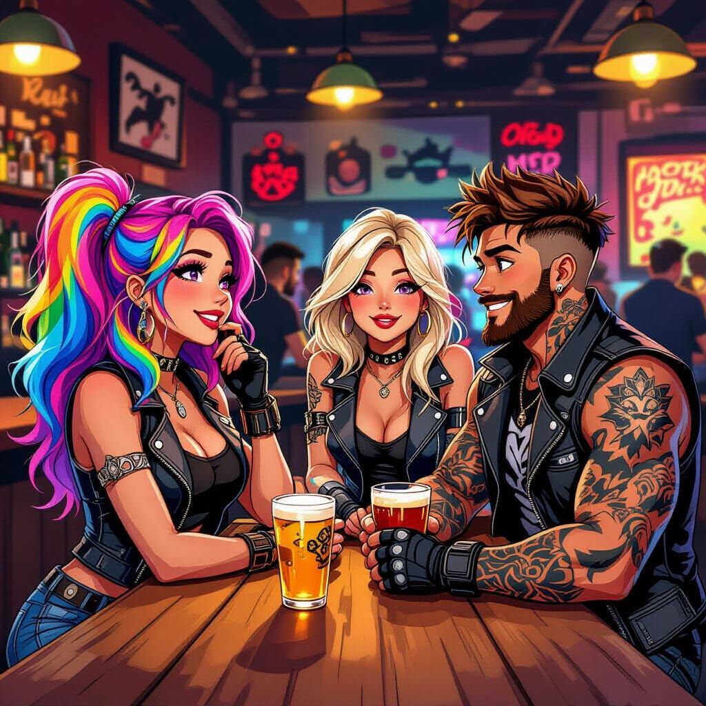 Biker Girls at MC Club in Stylized Animation