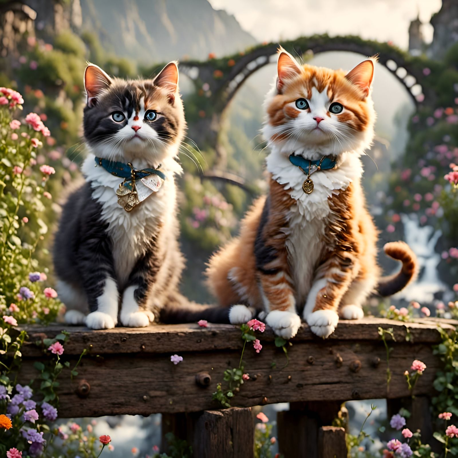Cats Crossing a Bridge in 3D City