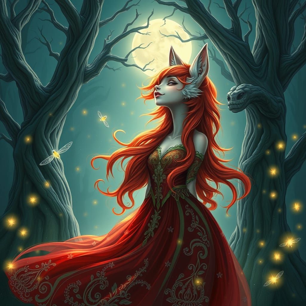 Moonlit Wolf Girl Sings with Passion under Ancient Trees