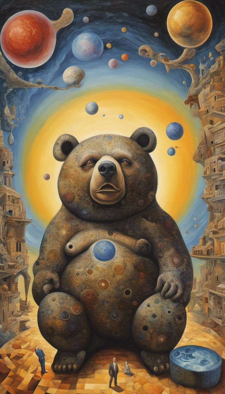 Surreal Planetary Bear Inspired by Miro and Dali