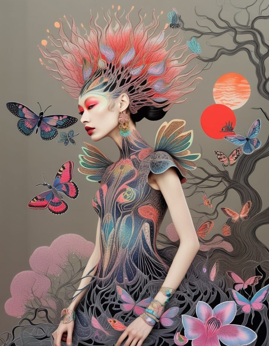 Otherworldly Beings in Detailed Ink Illustration