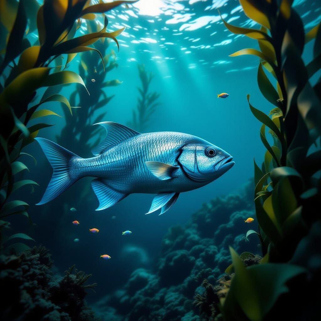 Majestic Grey Fish in Deep Kelp Forest