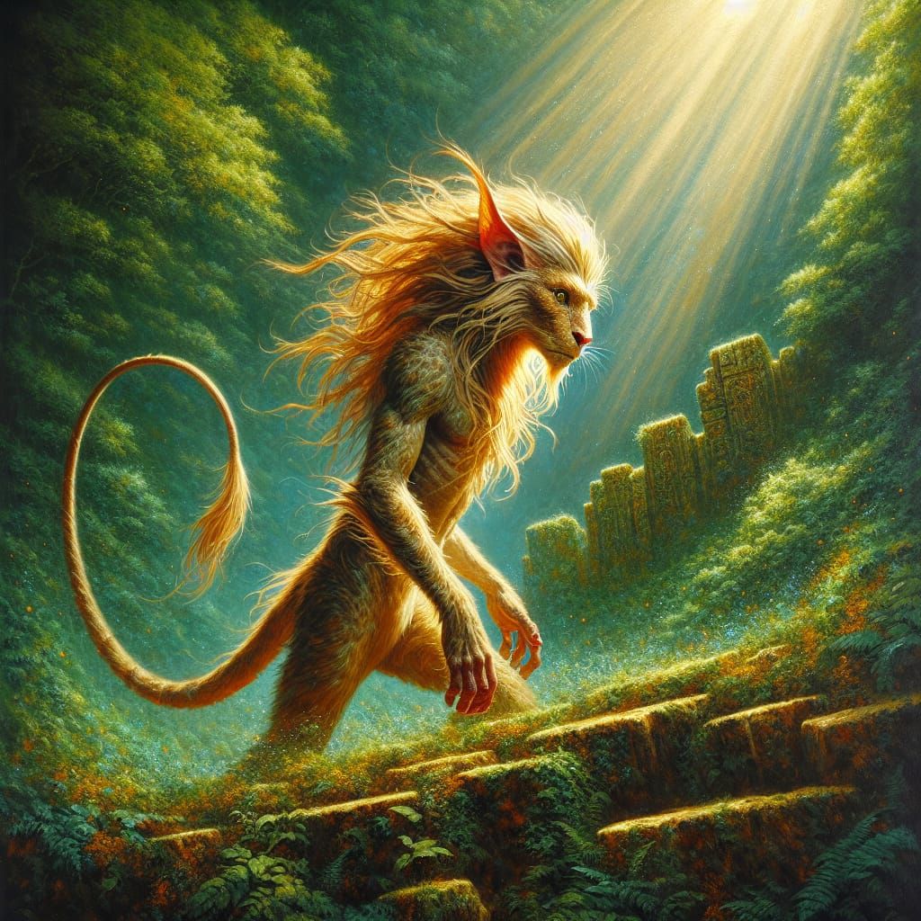 Fantasy Creature in Forest: Acrylic Painting in Unreal Engin...